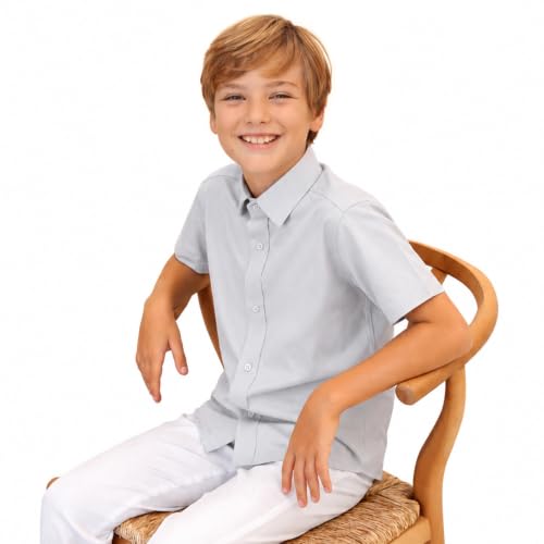 Image of Lilax Boys Classic Short Sleeve Button Down Casual Solid Dress Shirt