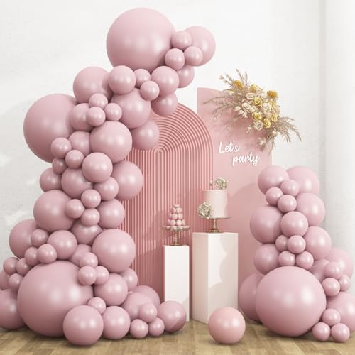 RUBFAC 135pcs Dusty Pink Balloons Latex Boho Blush Pink Balloon Different Sizes 18 12 10 5 Inch for Garland Arch Baby Shower Engagement Bachelorette Wedding Birthday Party Decorations