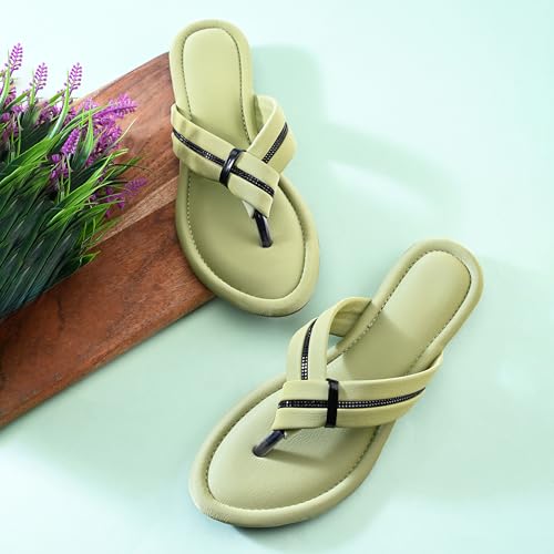 Image of Centrino Women's Flat Thong Sandals | Stylish Embellished Strappy Flip-Flops | Open-Toe Slip-On with Metallic Studs| Soft Cushioned Footbed for Comfort | Elegant & Durable Fashion Footwear (9313)