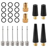 SAVITA 24 Pcs Inflation Adapter Kit, Including 2 Brass Valve Adapter, 6 Ball Pump Needles, 4 Nozzle Inflator Adapter and 12 Rubber Bands, for Balloons Basketballs Bicycle Tires Inflatable Toys