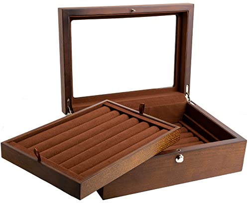 La mejor selección de Organizadores de gemelos para armario para comprar online. 45 Estuche Caja Exhibidor Organizador Para Mancuernillas Gemelos Anillos - Elaborado En Chapa Madera Natural Calibre 12, Alta Calidad, Hermoso Regalo, Ventana De Vidrio Real Con...