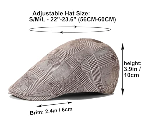 Image of Quanhaigou Men's Cotton Flat Ivy Gatsby Newsboy Driving Hat Adjustable Irish Cabbie Ivy Driving Hunting Cap (Maple Leaves Khaki)