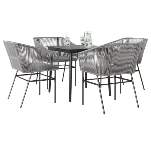 Salon de jardin polyrotin gris 5 pièces table verre terrasse coussins - 3
