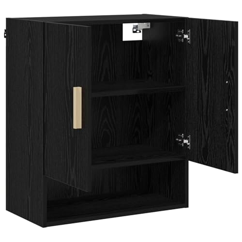 Armoire murale noire aspect chêne avec 2 compartiments et porte - 6