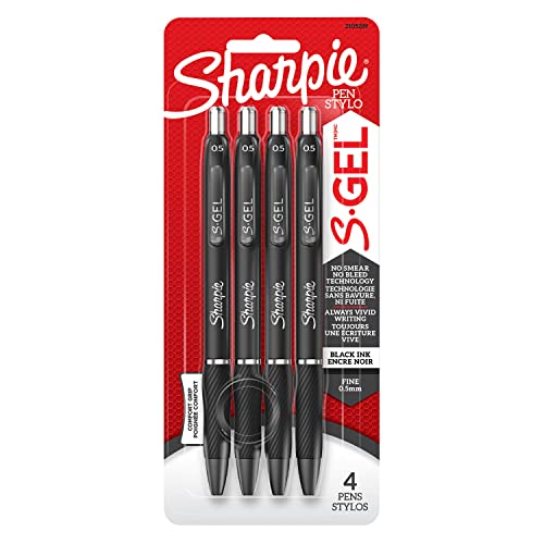 Sharpie S-Gel, Gel Pens, Fine Point (0.5mm), Black Ink Gel Pen, 4 Count