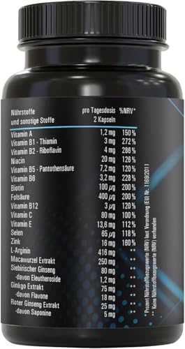 MENCRAFT MEN INTENSE - Männer Kapseln extrastark - DAUERHAFT Rezeptur hochdosiert - mit L-Arginin, Maca, Vitaminen, Ginseng, Ginkgo, 60 Kapseln