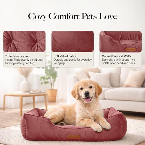 Image of Modern Threads Luxury Dog Bed - Comfortable Tufted Velvet Cushion for Small to Large Dogs - Machine Washable - Durable & Cute Sleep Space for Pets - Pamper Your Pet with Cozy Beds - Rosewood