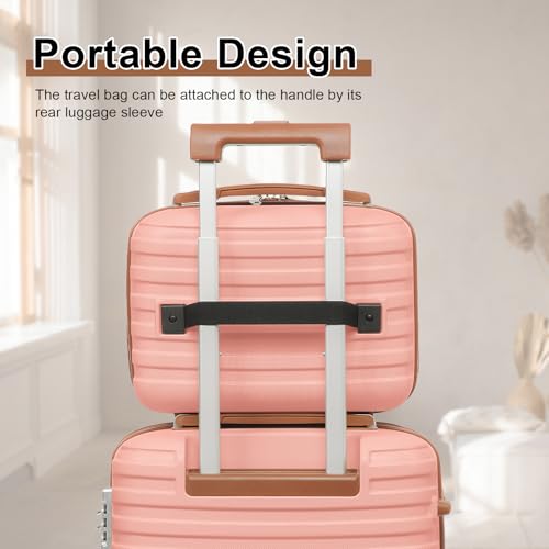 Image of Joyway Luggage Set 3 Piece Suitcase Sets with Spinner Wheel,Hardside Expandable Travel Laggage with TSA Lock (13 /20 /24 /28 Pink brown