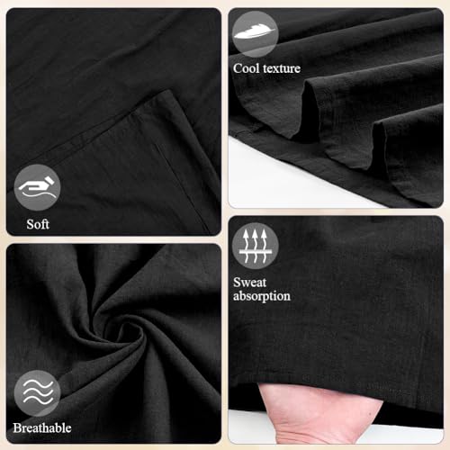 BSBUY Vestido Camiseta Mujer Manga Corta, Vestido Mujer Verano en Talla Grandes, Casual Vestidos Hasta la Rodilla para Mujer, con Plisado, con Bolsillos y Cuello Redondo, Negro-XL