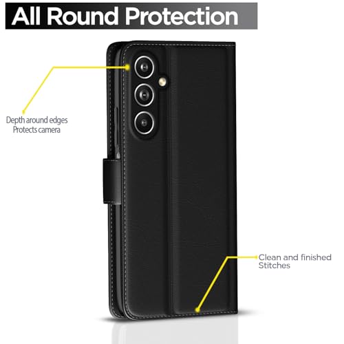 Image of Pikkme Samsung Galaxy F54 / M54 5G Flip Cover Leather Finish | Inside TPU with Card Pockets | Wallet Stand and Shock Proof | Complete Protection Flip Case (Black)