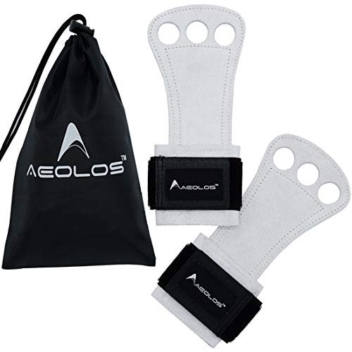 AEOLOS Leather Gymnastics Hand Grips-Great for Gymnastics,Pull up,Weight Lifting,Kettlebells and Cross Training (White(2 Layers Leather), X-Small)
