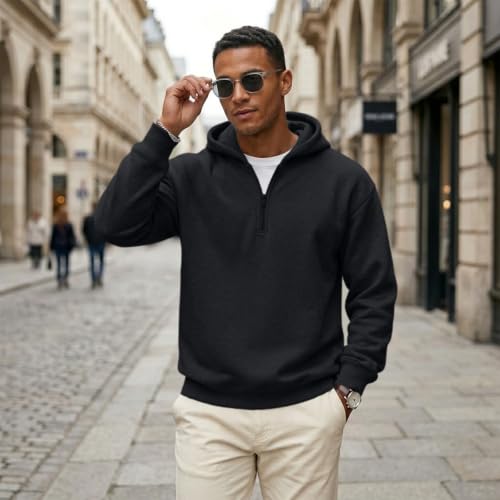 Mens Zip Up Hoodie Classic 1/4 Zip Fleece Big and Tall Hooded Sweatshirt - image 5