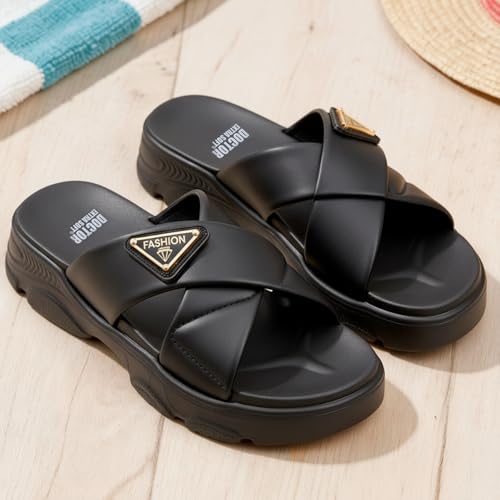 Image of DOCTOR EXTRA SOFT Women's Fashionable Buckle Sliders /Slippers with Cushion FootBed for Adult | Comfortable & Light Weight| Stylish & Anti-Skid| Waterproof & Everyday Flip Flops for Ladies Girls D-521