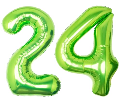 Image of 40 Inch Green Number 24 Balloon Lime Big Large Helium Number 0-9 | Giant Digital 24th Foil Mylar Party Balloon for Birthday Party Anniversary Graduation Decorations