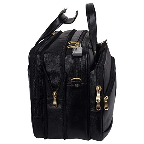 Image of HYATT Leather Accessories 16 Inch 24 litres Capacity Leather Laptop Office Briefcase for Men Upto16 inch Laptop Compartment Dimension-L-16 X H-12 X W-6 Inch Weight-1.4 KG (BLACK)