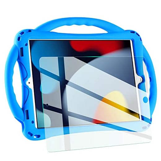 iPad 10.2 case, TopEsct iPad 9th/8th/7th Generation Case for Kids with Tempered Glass Screen Protector and Strap, Silicone Shockproof iPad 10.2 inch 2021 Case (Blue)