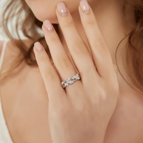 THELANDA Genuine Moissanite or Simulated Diamond Sterling Silver 6mm Wide Vine Fligree Leaves Petals Vintage Wedding Band Ring4
