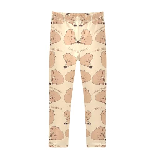 Cute Cartoon Capybara Girls Leggings Soft Stretch Workout Yoga Dance Pants for Kids Casual Tights