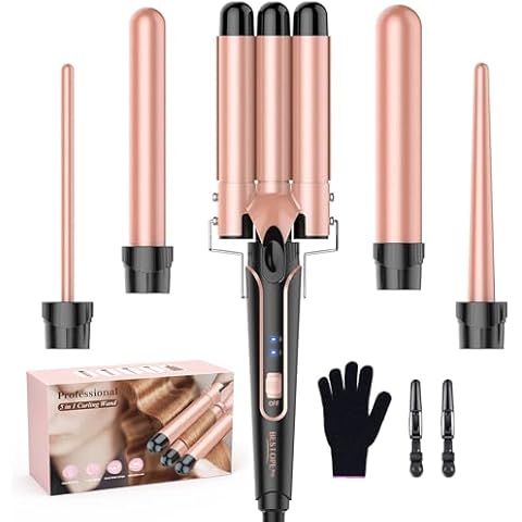 Waver Curling Iron Wand, BESTOPE PRO 5 in 1 Curling Wand Set with 3 Barrel Hair Crimper for Women, Fast Heating Hair Wand Curler in All Hair Type Cover