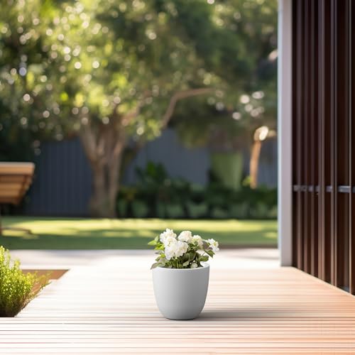 Image of Kante Small Round Bowl White Concrete Planter 10 inch Dia, Outdoor