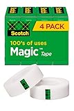 Scotch Magic Tape, Invisible, Back to School Supplies and College Essentials for Students and Teachers, 4 Tape Rolls, 3/4 x 1000 Inches