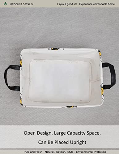 Image of Rectangular Bee Pattern Storage Bin, Decorative Canvas Laundry Basket with Dual Handles, Foldable Toy & Household Organizer, Multipurpose Party Gift Basket for Home Bedroom Dorm(Bee)