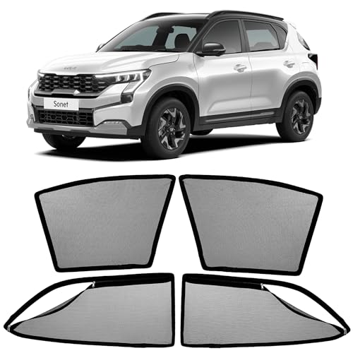 Image of AutoStory Magnetic Car Sunshade for Kia Sonet | Front Half Cut for Mirror Visibility + Rear Full Coverage with Zipper | Heavy Heat & UV Protection | Privacy Side Window Curtains Shades