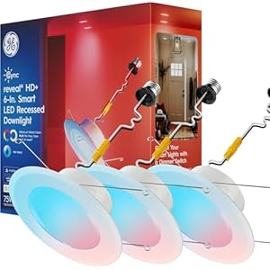 GE Cync Reveal HD+ Smart LED Recessed Downlight Fixture, Color Changing LED Light, Works with Alexa and Google Home, Matter Compatible, Ceiling Light Fixture, 6 Inch (3 Pack)