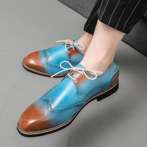 Men Oxford Dress Shoes Gradient - Color Brogues Wing Tips Lace Up Patchwork Two Tone Color Matching Punched Round Toe3