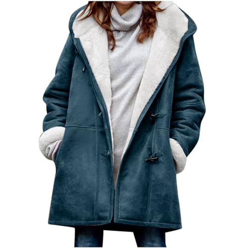 Womens Sherpa Lined Jackets Fashion Winter Fuzzy Fleece Hoodie Sweatshirt Casual Soft Cozy Horn Button Down Coats
