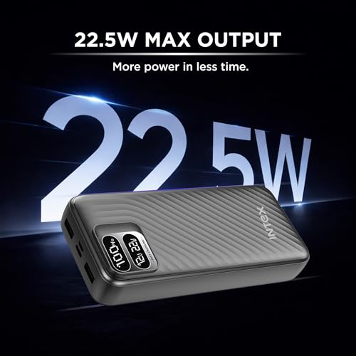 Image of Intex Strong Storm 20K Poly 20000mAh Power Bank with 22.5W Fast Charging, PD & QC Support, Type-C Input /Output, Dual USB Ports, Digital Display, Multi-Protection Portable Charger (Black)