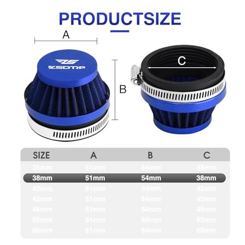 Image of 2PCS Motorcycle 38MM Air Intake Filter Universal Carburetor Air Filter Cleaner for Dirt Pit ATV SSR TTR Bike Breather Filter Fit for Many Different Carburetors (Blue 38MM)