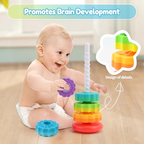 Baby Spinning Stacking Toys, 1-3 Rainbow Ring Stacker Montessori Toys for Babies, Sensory Toys for Toddlers, Christmas and Birthday Gifts Suitable for Boys and Girls - Image 5