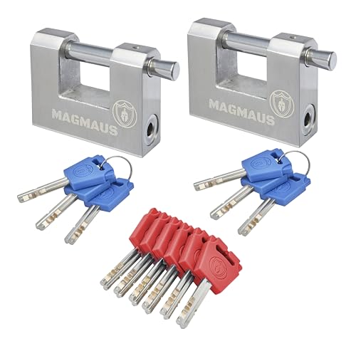 Magmaus® RT270 [Never-Rust] Heavy Duty Shipping Container Padlock with 12 Keys - [High Security] - Weatherproof Outdoor Lock - [Stainless Steel] - Ideal for Shed, Chain, Gate, Garage