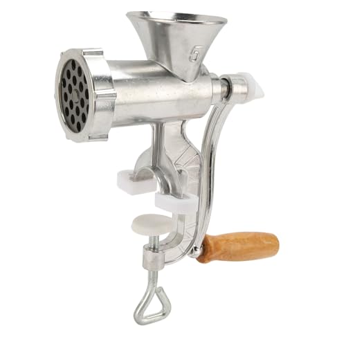 Manual Meat Grinder, Aluminum Alloy Household Hand Meat Grinding Machine Food Chopper with Wood Handle for Home Use Ground Beef Sausage