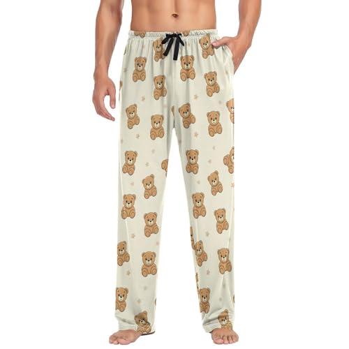 J JOYSAY Teddy Bear Star Beige Pajama Pants Mens Lounge Pants Lightweight Men Pajama Bottoms3