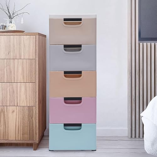Torre de almacenamiento de plástico con 5 cajones y 4 ruedas, organizador móvil para dormitorio, armario y sala de estar