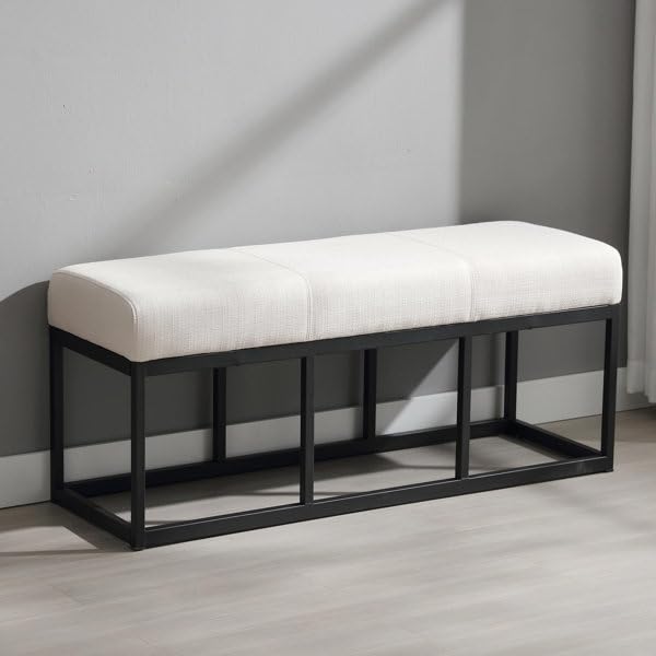Upholstered Dining Bench with Black Metal Frame, Cream Contemporary Indoor Seating, Minimalist Bedroom Furniture, Living Room entryway Ottoman, Stylish Home Decor Accessory.-image-45