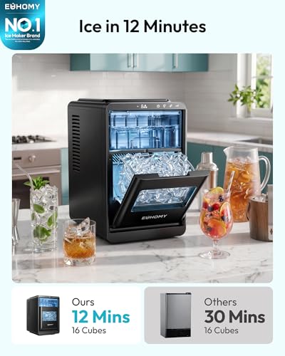 Image of EUHOMY Countertop Crescent Ice Maker, 16Pcs in 12Mins, 35Lbs /24H, Auto Deep Cleaning, Timer, Adjustable Ice Thickness, Portable Ice Cube Maker for Whiskey /Coffee /Soft Drinks