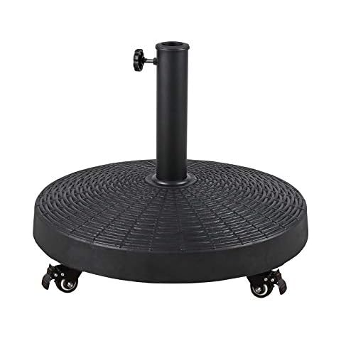 COBANA Patio Umbrella Base, Heavy-Duty Stand Resin Weights with Wheels for Outdoor Market Umbrella, 52lbs, Black Cover