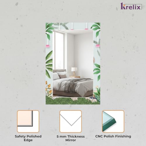 Image of KERLIX 12x18 Inch Rectangular Frameless Wall Mirror CNC Polished Decorative Digital Design Mirror for Bathroom, Makeup, Bedroom & Living Room