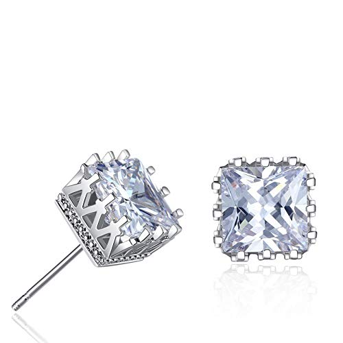 Fabula Jewellery Silver Tone Square Cubic Zirconia Stud Earrings For Men & Boys (EHY5R3)