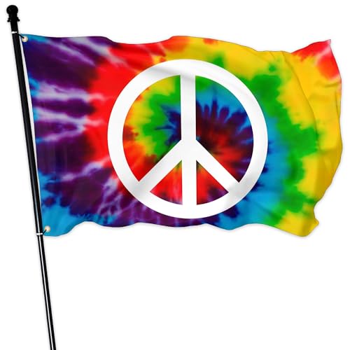 Tie Dye Peace Flag 3x5 Ft Outdoor World Peace Rainbow Sign Flag Polyester Double Sided for House Indoor Yard Outside Banner Decor