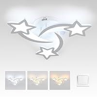 Tealight 3 Lights Star LED Modern Ceiling Light, 21\" 24W Flush Mount Ceiling Light Fixture, 3 CCT(3000K/4500K/6500K) via Wall Switch Ceiling Lamp for Bedroom Living Room KidsRoom Playroom