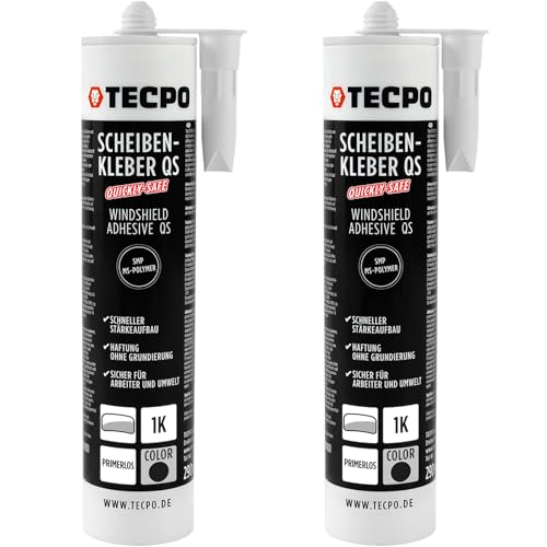 TECPO Scheibenkleber Quickly-Safe, MS-Polymer primerlos mit Kleb- und Dichtstoff-Technologie Scheibenklebstoff - Elastisch witterungsbeständiger Klebstoff zum Verkleben und Abdichten (2X 290 ml)