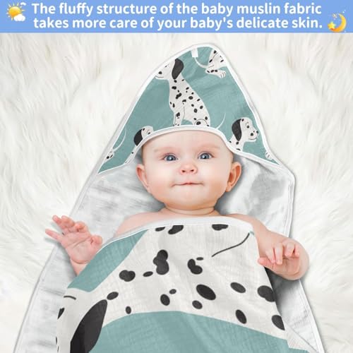 Image of Dalmatian Dogs Hooded Towel - Ultra Soft & Absorbent Muslin Cotton Bath Towel for Babies, Toddlers, Newborn - Boys & Girls Essential 30 inchx30 inch