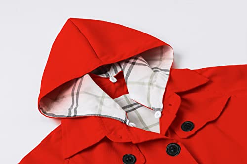 Betusline Little Girls Single Breasted Trench Coat Hoodie Dress Outerwear, Red, 3-4 T = Tag 110 #TOP5