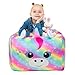 Beinou Funda para puf de unicornio con diseño de arcoíris para juegos, gran sala de estar, sofá reclinable, silla de jugador, almacenamiento de terciopelo para niños y niñas, 61 x 61 cm, solo funda
