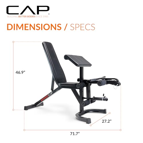 Image of CAP Adjustable Utility Weight Bench with Preacher Pad, Arm Curl Attachment, and Leg Developer for Full Body Strength Training