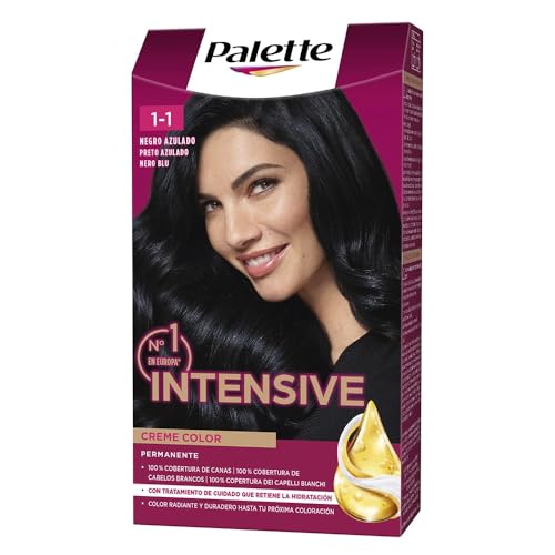 Schwarzkopf Palette Intensive Creme Color - Tono 1.1 cabello Negro Azulado - Coloración Permanente de Cuidado con Aceite de Marula – Óptima cobertura de canas – Color duradero hasta 8 semanas